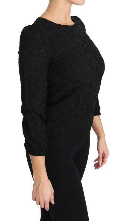 Blusa con cremallera de encaje floral negra de Dolce & Gabbana