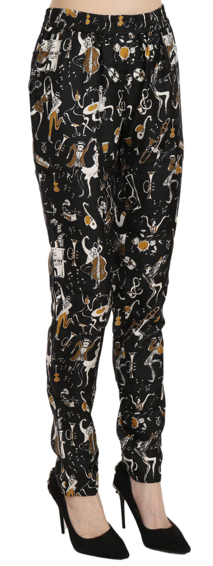 Pantalones Tapered de Talle Alto con Estampado Black Jazz Club de Dolce & Gabbana