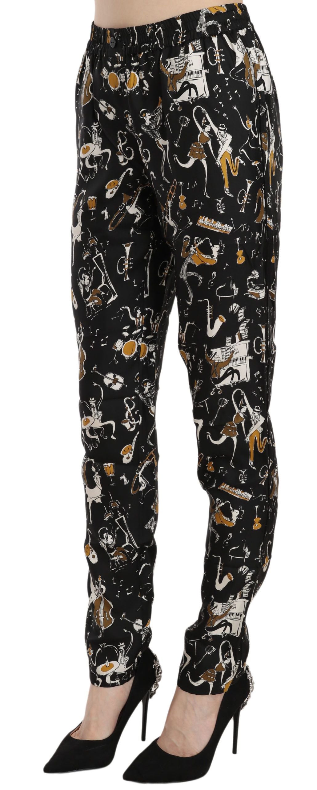 Pantalones Tapered de Talle Alto con Estampado Black Jazz Club de Dolce & Gabbana