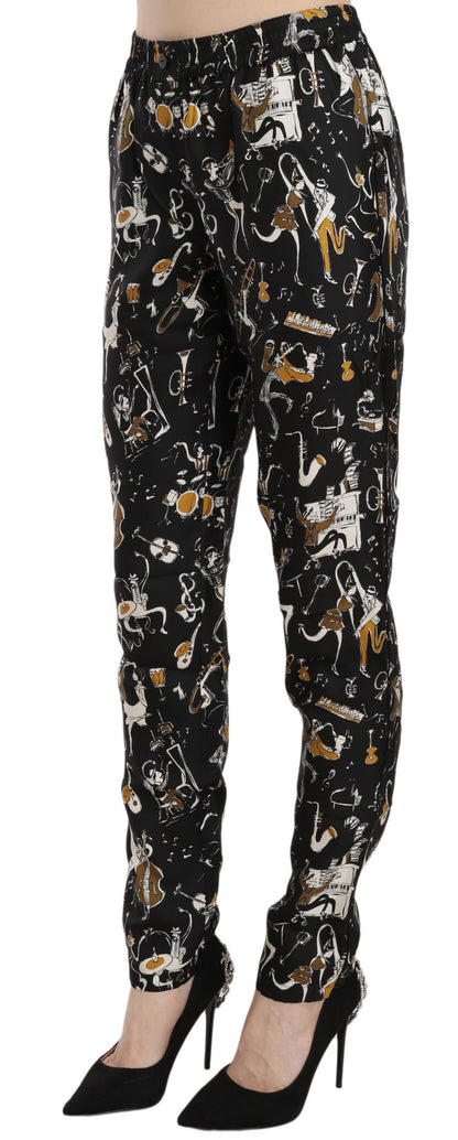Pantalones Tapered de Talle Alto con Estampado Black Jazz Club de Dolce & Gabbana