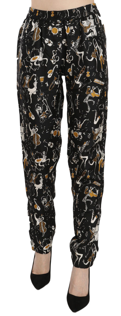 Pantalones Tapered de Talle Alto con Estampado Black Jazz Club de Dolce & Gabbana