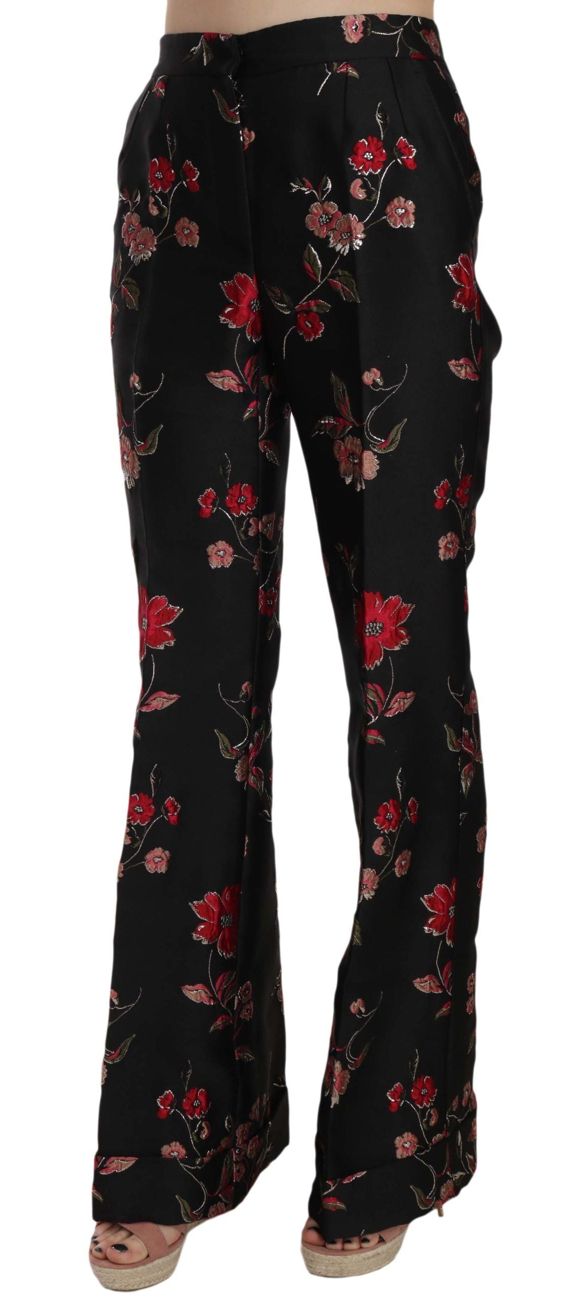Pantalón campana negro con estampado floral de Dolce & Gabbana