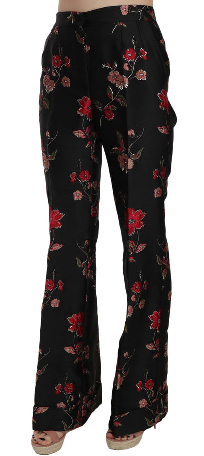 Pantalón campana negro con estampado floral de Dolce & Gabbana