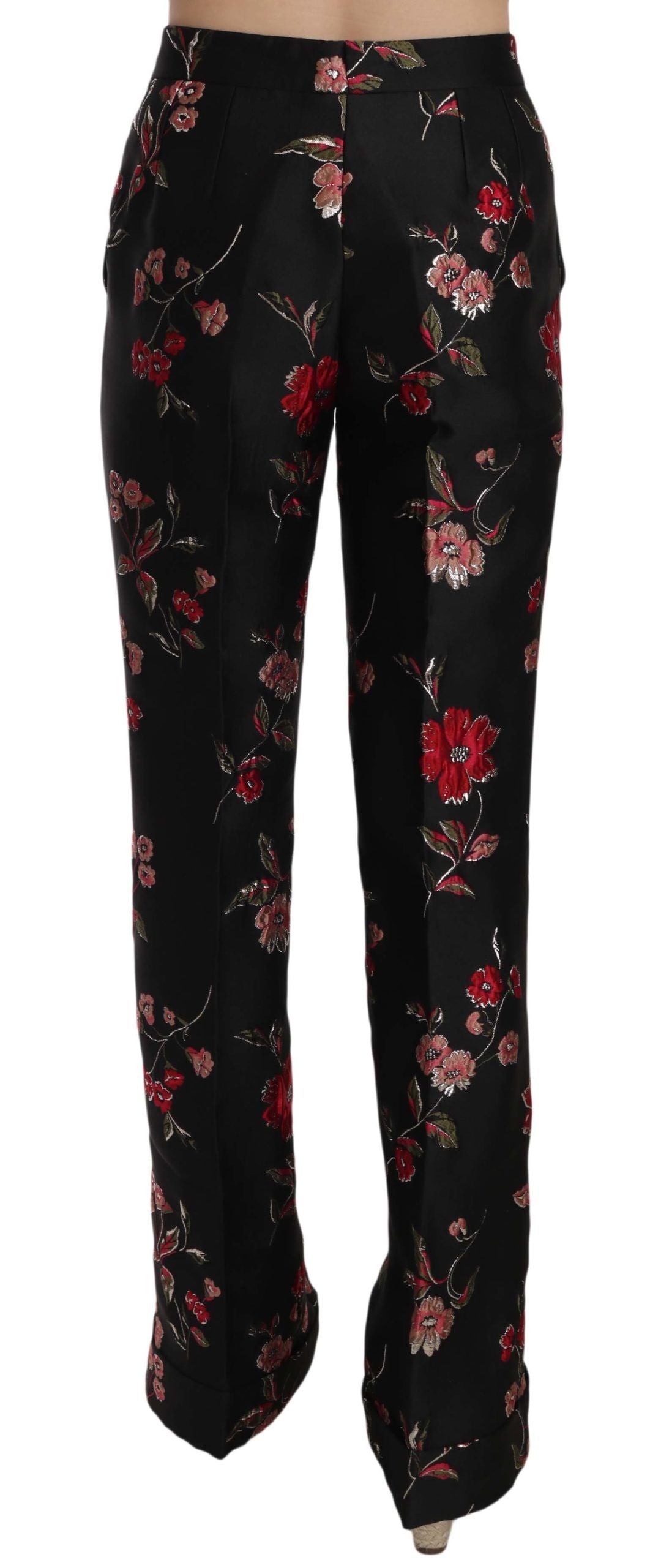 Pantalón campana negro con estampado floral de Dolce & Gabbana