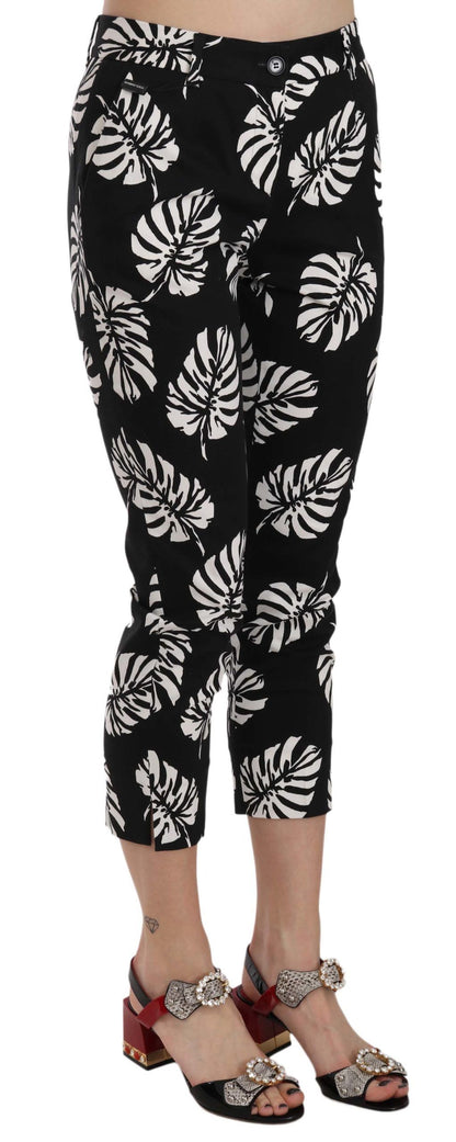 Pantalones pitillo negros con estampado de hojas de palma de Dolce & Gabbana