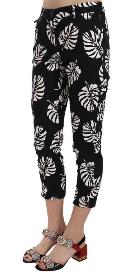 Pantalones pitillo negros con estampado de hojas de palma de Dolce & Gabbana