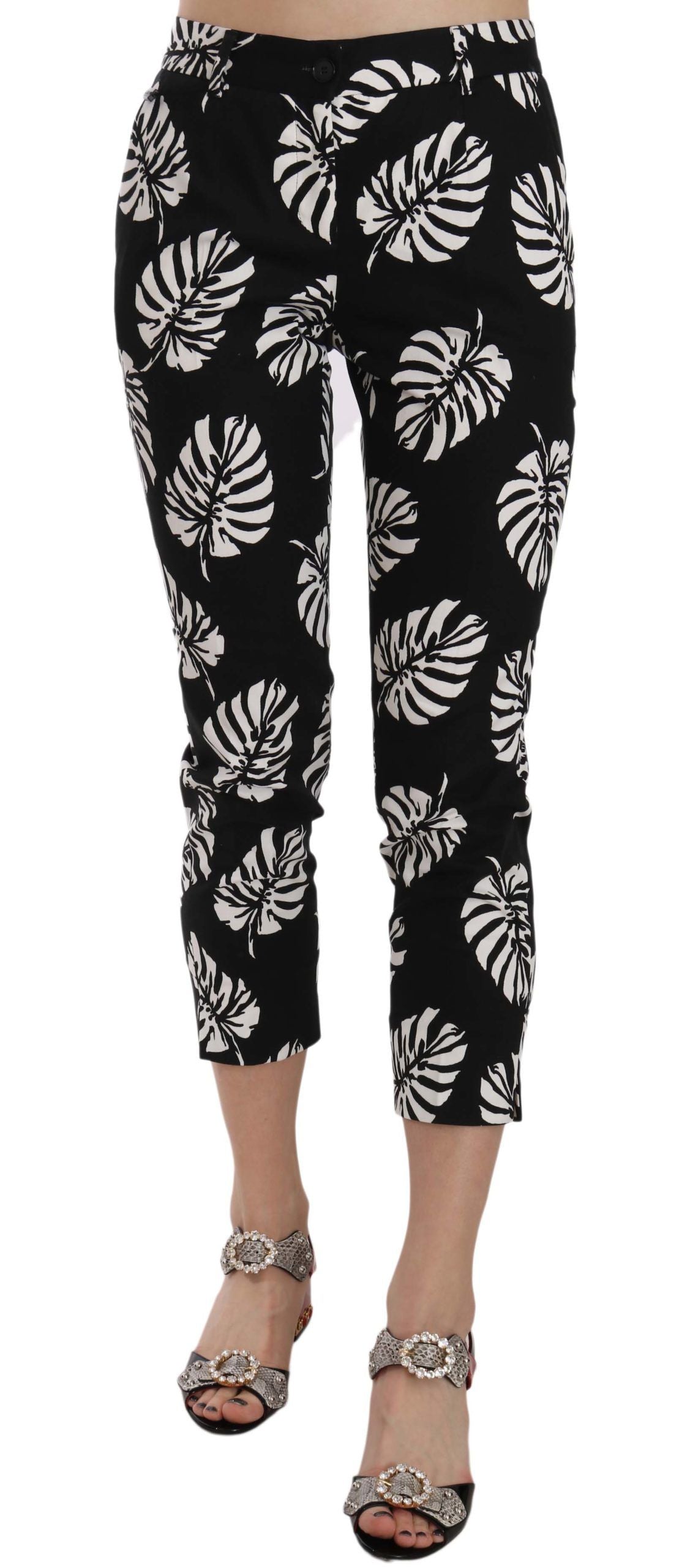 Pantalones pitillo negros con estampado de hojas de palma de Dolce & Gabbana