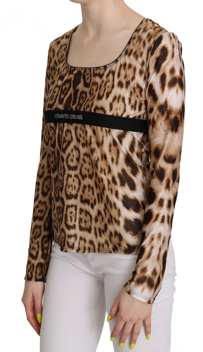 Blusa de mujer Roberto Cavalli de leopardo marrón con cuello redondo