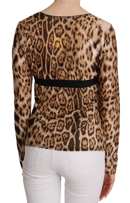 Blusa de mujer Roberto Cavalli de leopardo marrón con cuello redondo