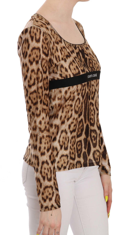 Blusa de mujer Roberto Cavalli de leopardo marrón con cuello redondo