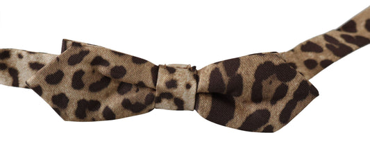 Pajarita de hombre Papillon ajustable de seda marrón con estampado de leopardo de Dolce & Gabbana