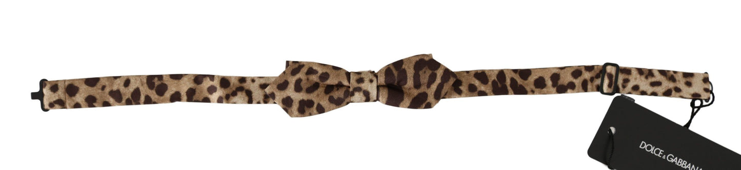 Pajarita de hombre Papillon ajustable de seda marrón con estampado de leopardo de Dolce & Gabbana