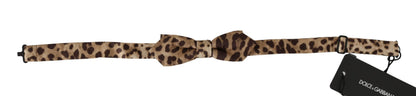 Pajarita de hombre Papillon ajustable de seda marrón con estampado de leopardo de Dolce & Gabbana