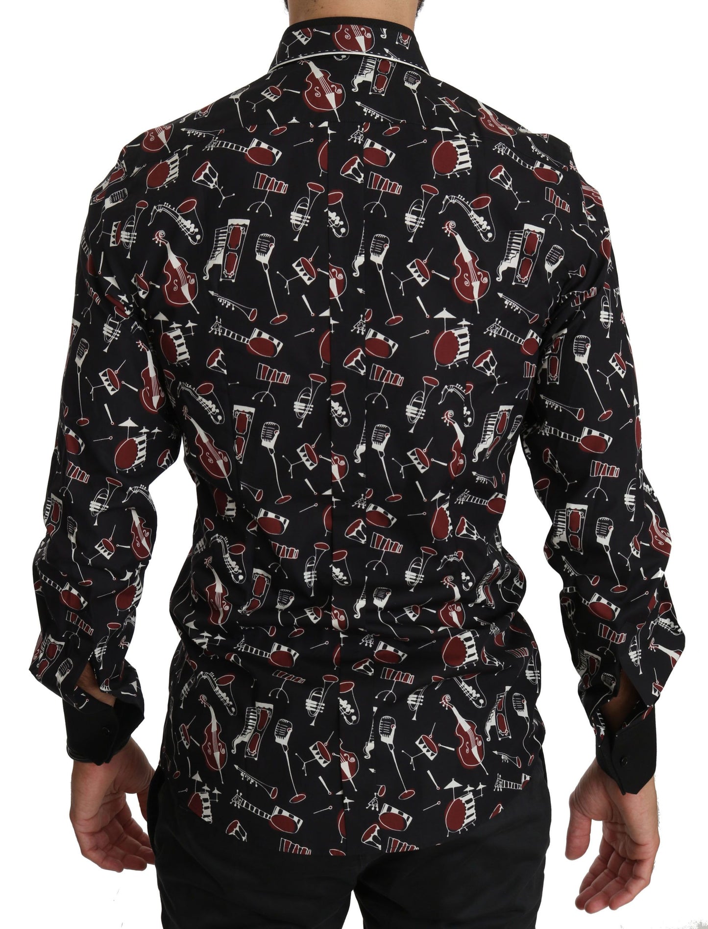 Camisa Dolce & Gabbana negra entallada con estampado de instrumentos musicales