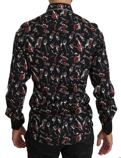 Camisa Dolce & Gabbana negra entallada con estampado de instrumentos musicales