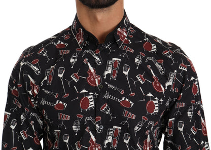 Camisa Dolce & Gabbana negra entallada con estampado de instrumentos musicales