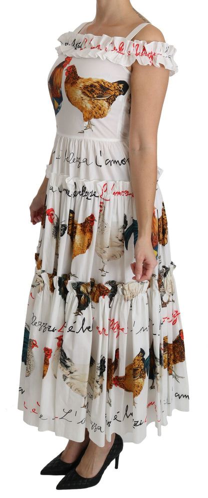 Vestido midi tubo de algodón blanco con estampado de gallo de Dolce & Gabbana