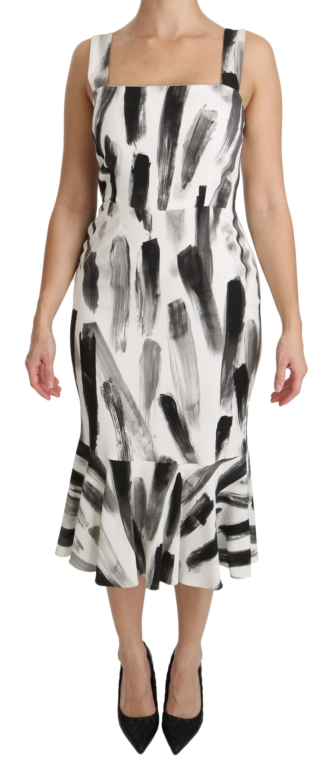 Vestido entallado midi de viscosa estampado blanco y negro de Dolce & Gabbana