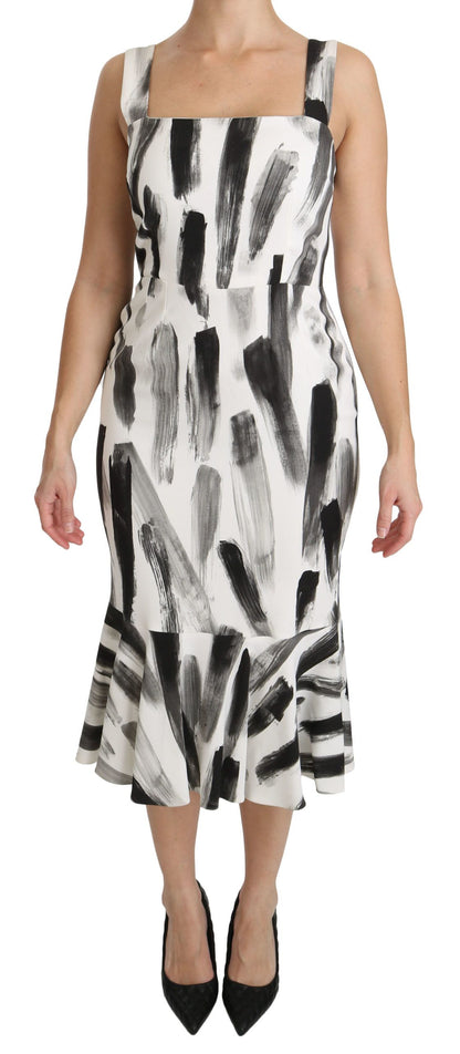 Vestido entallado midi de viscosa estampado blanco y negro de Dolce & Gabbana