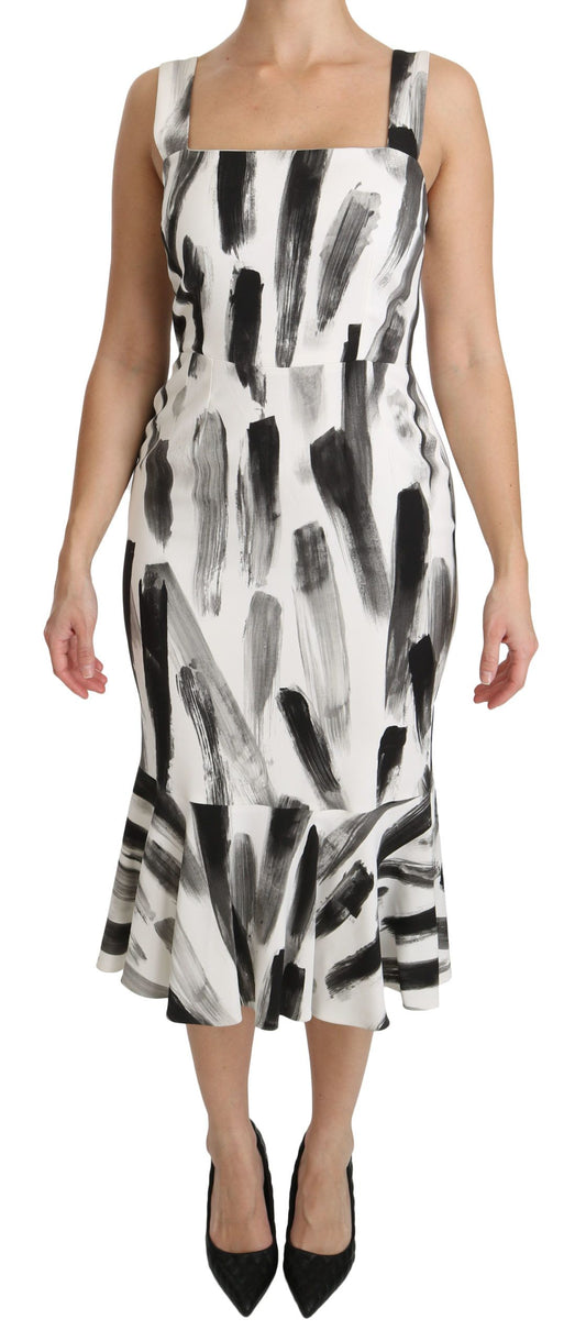 Vestido entallado midi de viscosa estampado blanco y negro de Dolce & Gabbana
