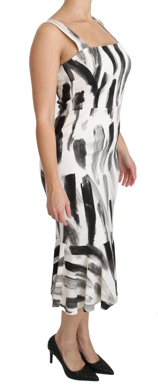 Vestido entallado midi de viscosa estampado blanco y negro de Dolce & Gabbana