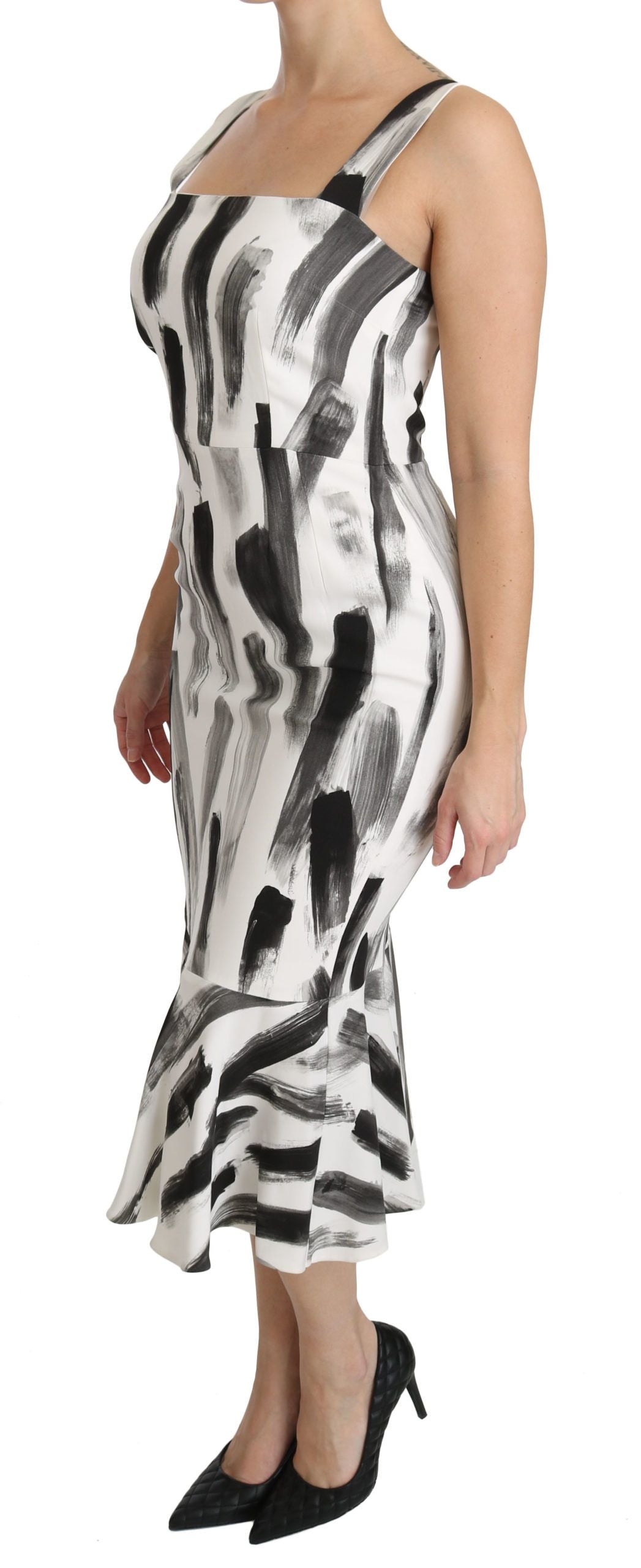 Vestido entallado midi de viscosa estampado blanco y negro de Dolce & Gabbana