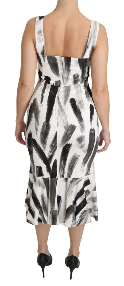 Vestido entallado midi de viscosa estampado blanco y negro de Dolce & Gabbana