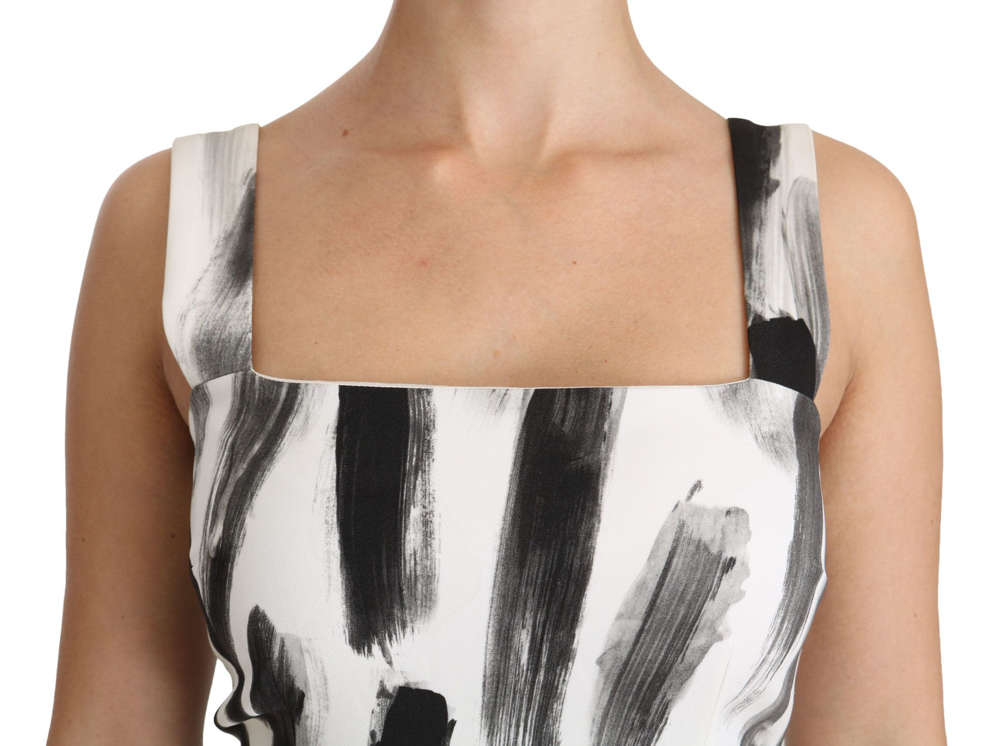 Vestido entallado midi de viscosa estampado blanco y negro de Dolce & Gabbana