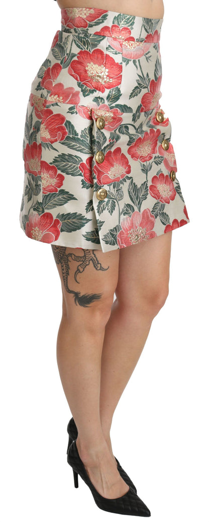 Minifalda de talle alto con estampado floral blanco, verde y rojo de Dolce & Gabbana