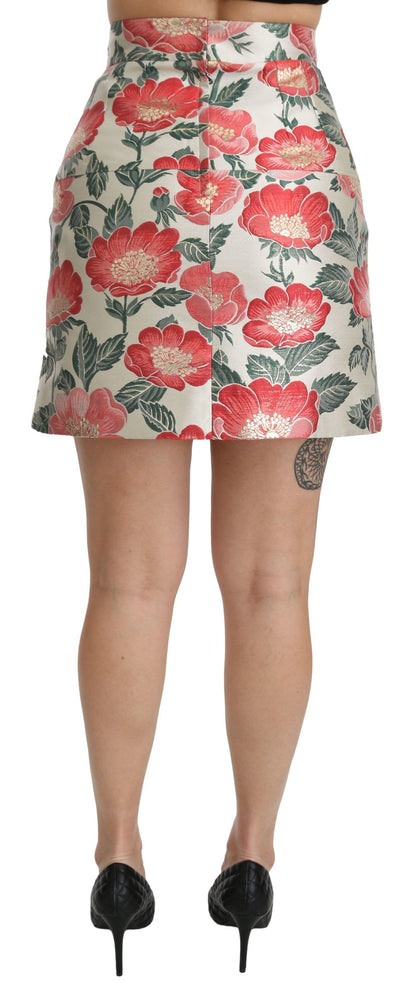 Minifalda de talle alto con estampado floral blanco, verde y rojo de Dolce & Gabbana
