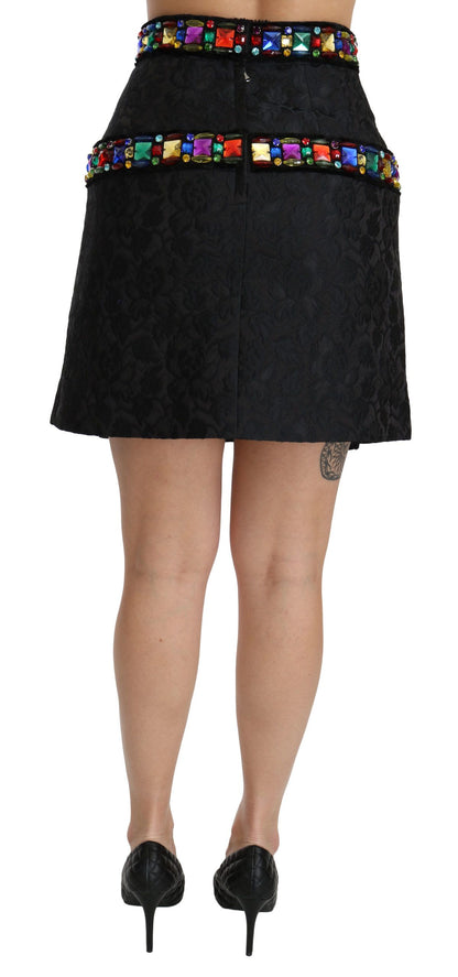 Falda de talle alto con adornos de cristal negra de Dolce & Gabbana