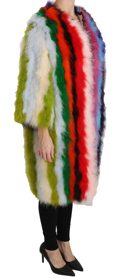 Abrigo de piel con capa de plumas de pavo multicolor Dolce & Gabbana