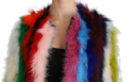 Abrigo de piel con capa de plumas de pavo multicolor Dolce & Gabbana