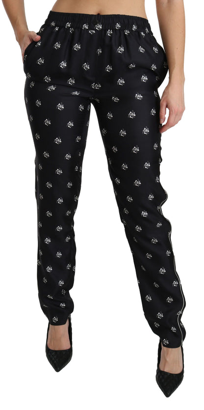 Pantalones pitillo de seda de talle medio con estampado negro de Dolce & Gabbana
