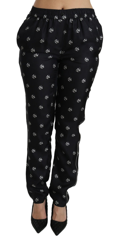 Pantalones pitillo de seda de talle medio con estampado negro de Dolce & Gabbana