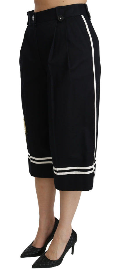 Pantalones Palazzo Cortos Negros Dolce & Gabbana con Limones y Adornos