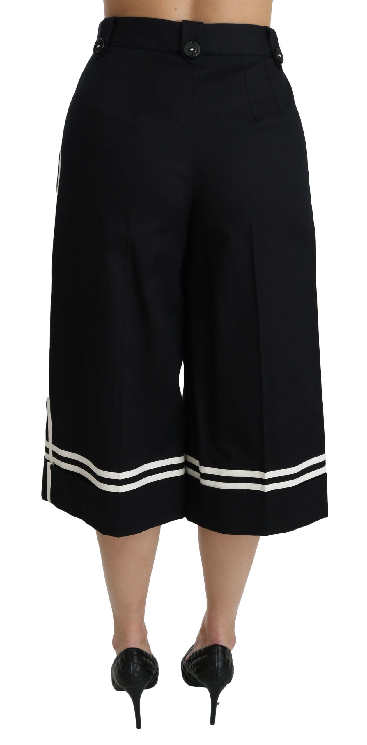 Pantalones Palazzo Cortos Negros Dolce & Gabbana con Limones y Adornos