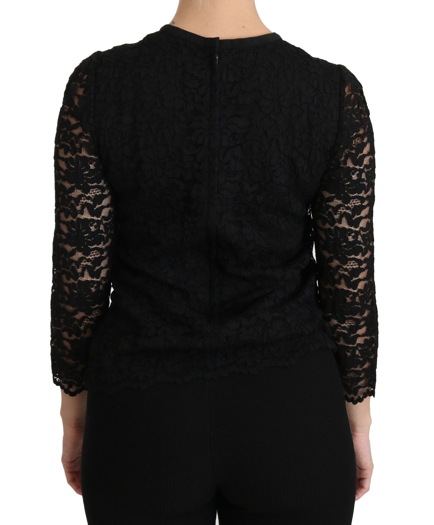 Blusa de nailon de encaje negro de manga larga de Dolce & Gabbana