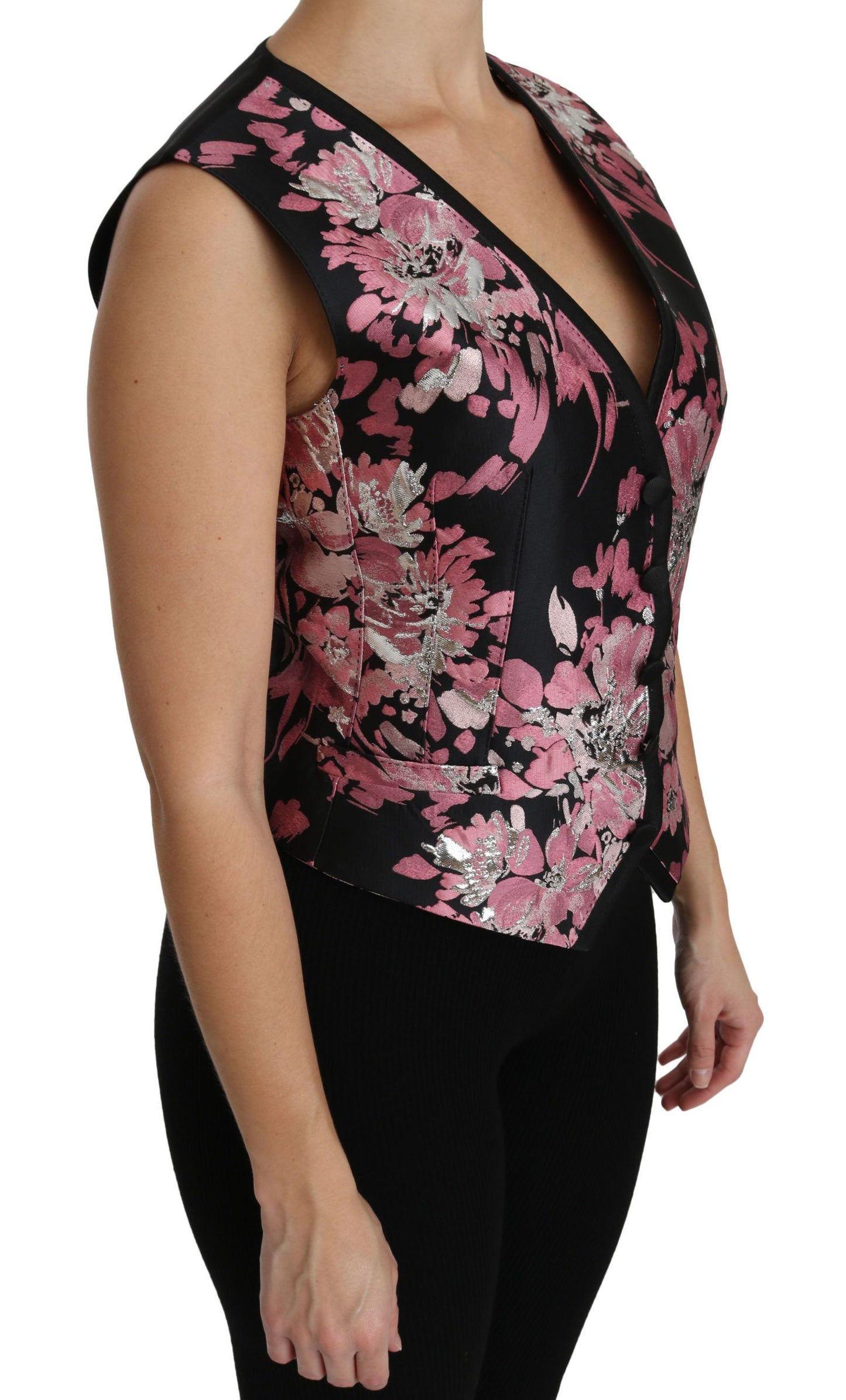 Chaleco de blusa con estampado floral negro y rosa de Dolce & Gabbana