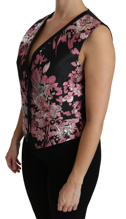 Chaleco de blusa con estampado floral negro y rosa de Dolce & Gabbana