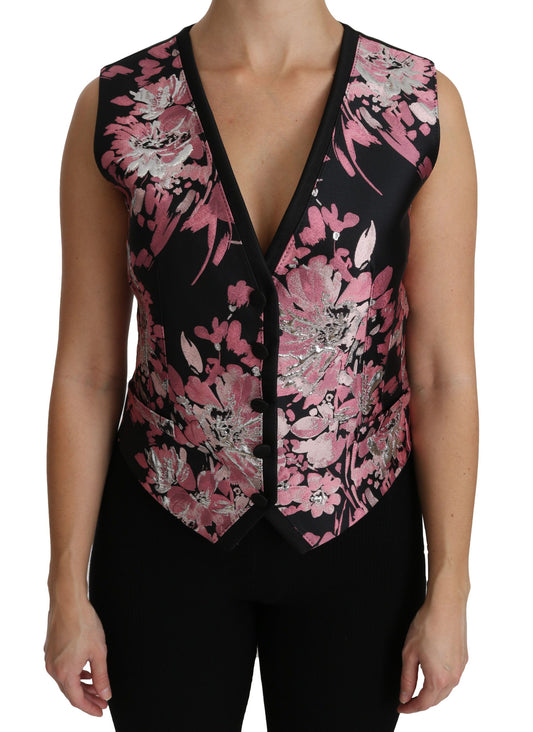 Chaleco de blusa con estampado floral negro y rosa de Dolce & Gabbana