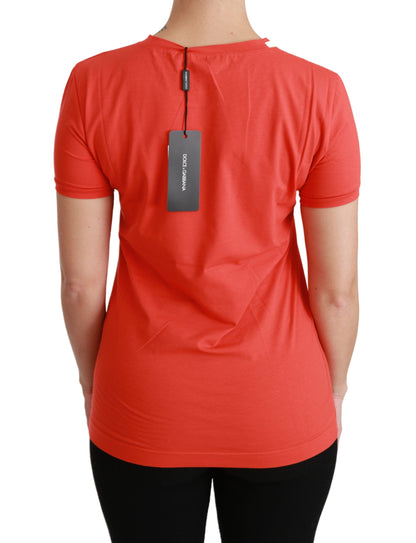 Dolce & Gabbana Camiseta de algodón roja de cuello redondo y manga corta