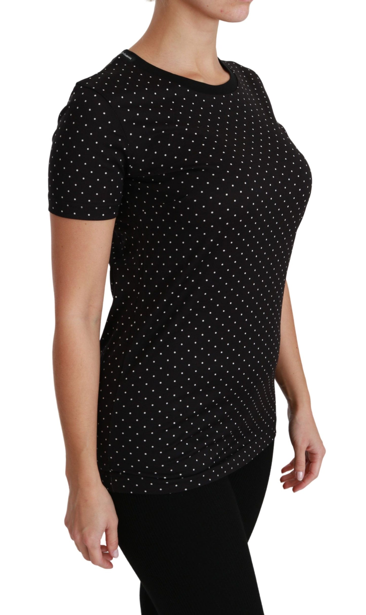 Camiseta Dolce & Gabbana de algodón negro con cuello redondo y lunares