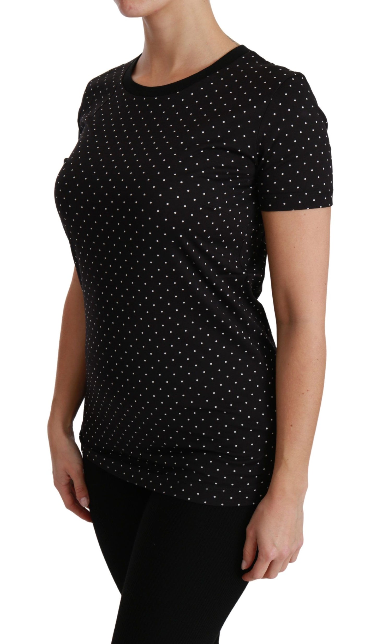 Camiseta Dolce & Gabbana de algodón negro con cuello redondo y lunares