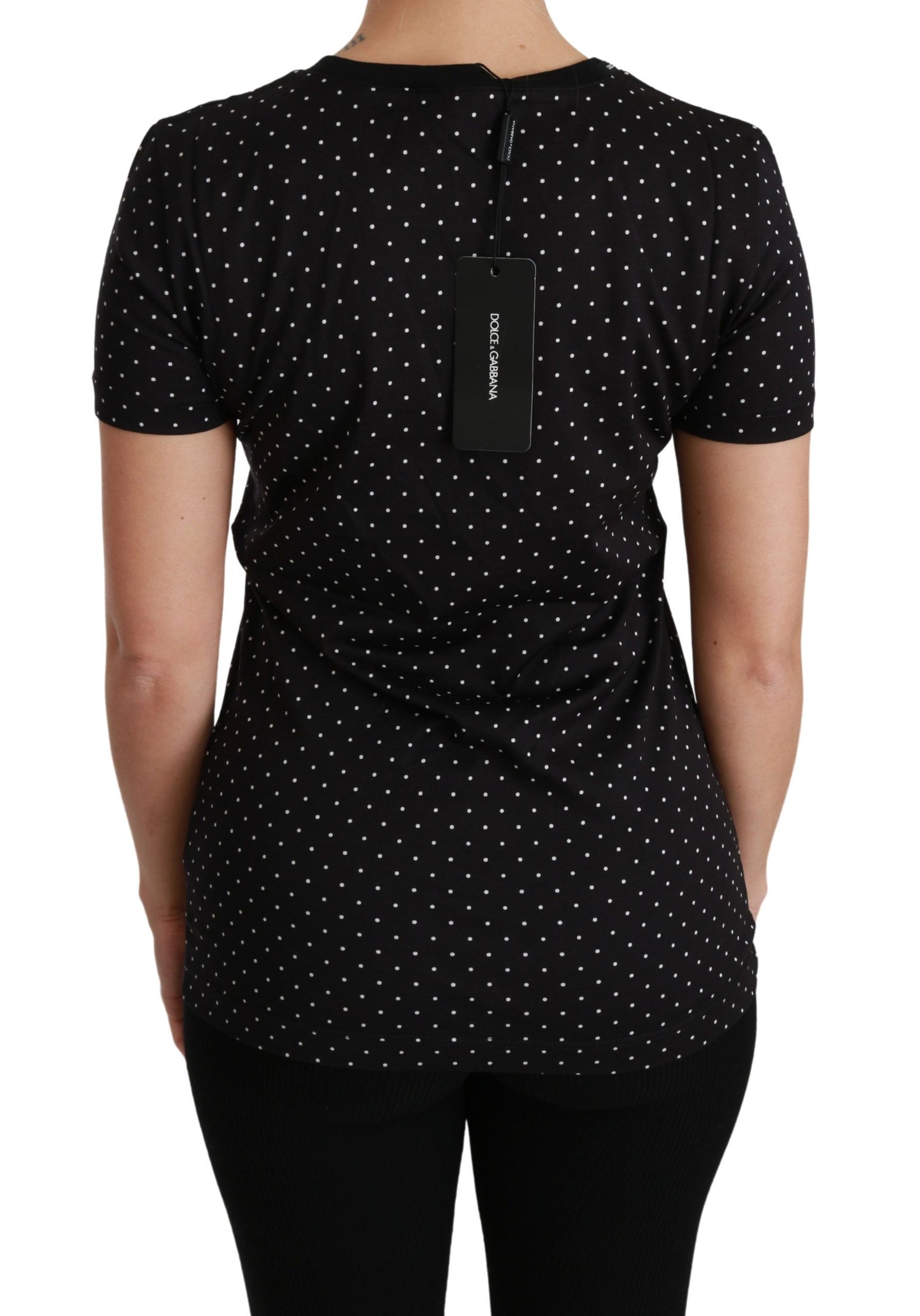 Camiseta Dolce & Gabbana de algodón negro con cuello redondo y lunares
