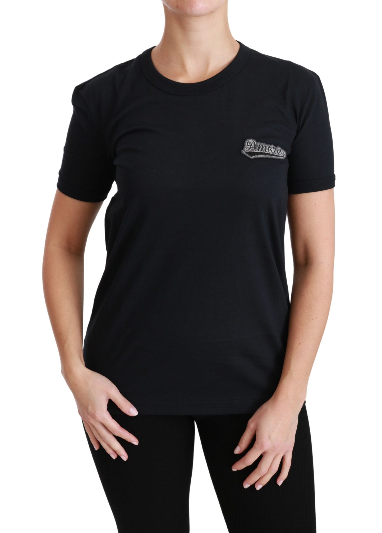 Camiseta de algodón con cuello redondo y parche Amore de Dolce & Gabbana