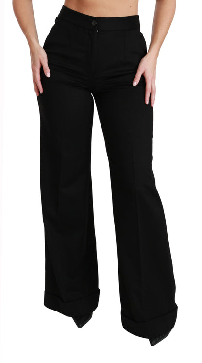 Dolce & Gabbana Pantalón Negro de Pernera Ancha Acampanado de Cachemir