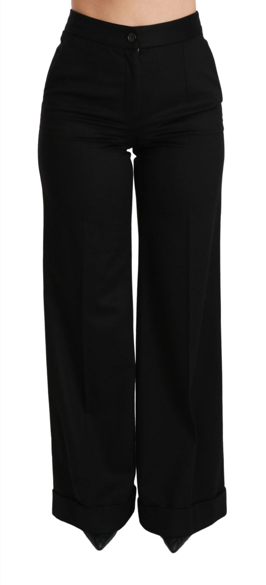 Dolce & Gabbana Pantalón Negro de Pernera Ancha Acampanado de Cachemir