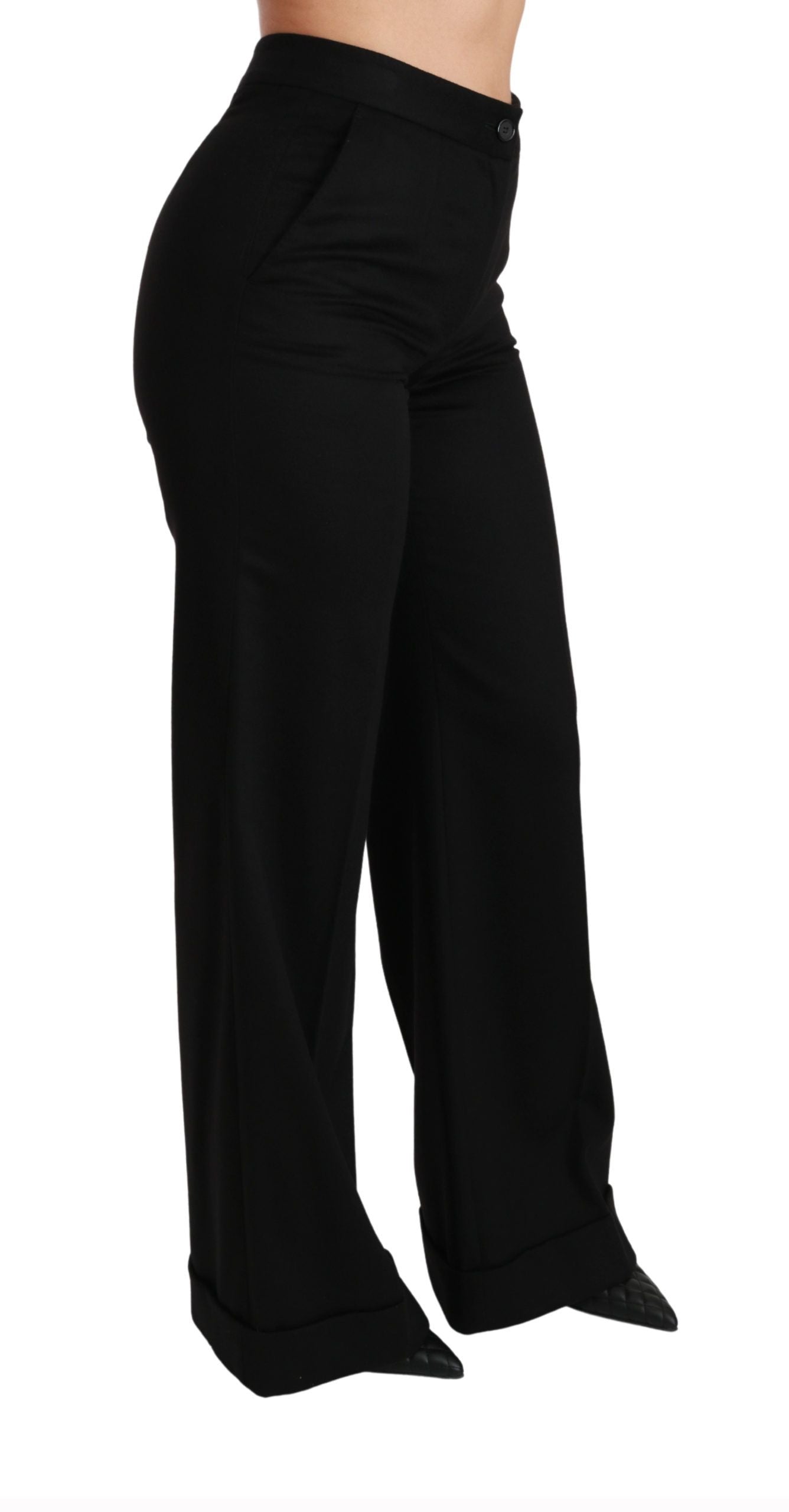 Dolce & Gabbana Pantalón Negro de Pernera Ancha Acampanado de Cachemir