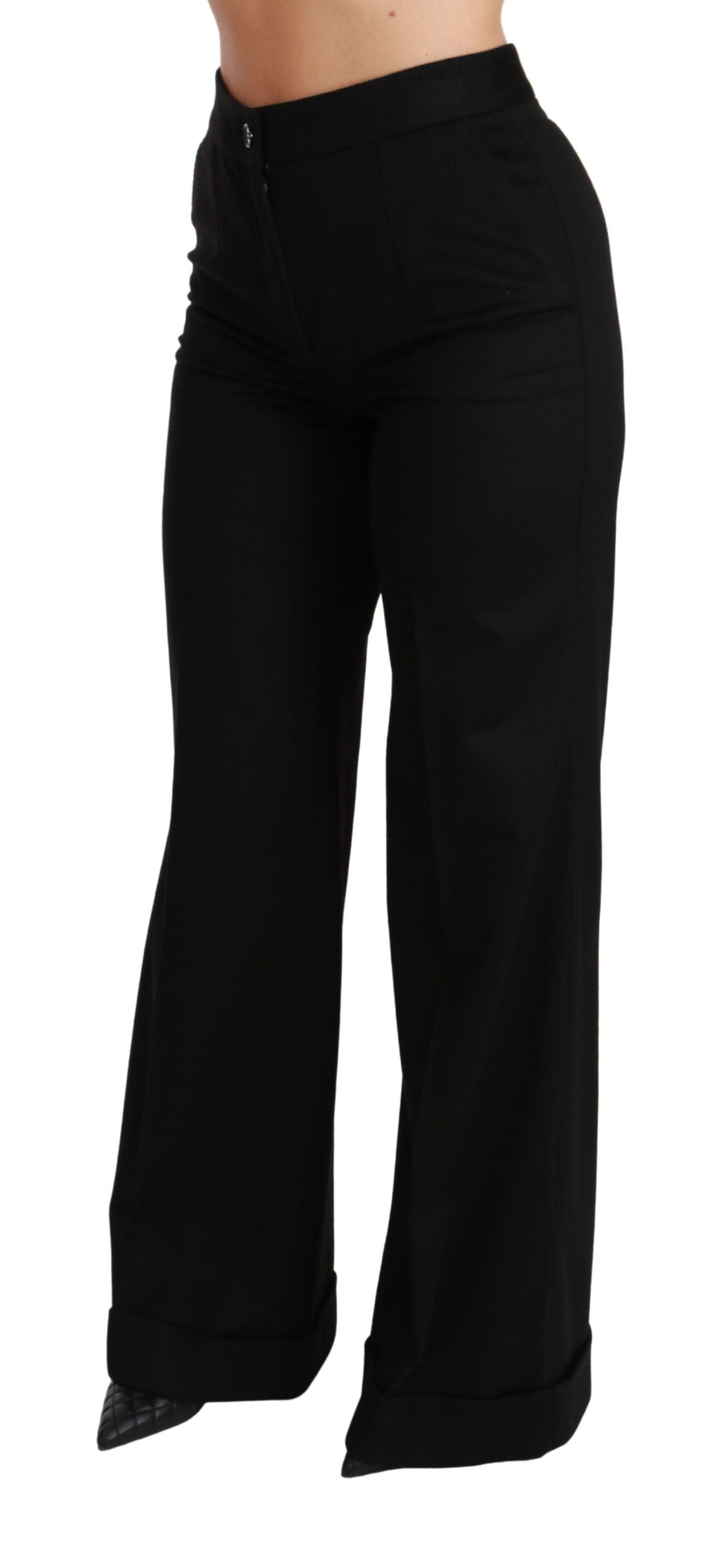 Dolce & Gabbana Pantalón Negro de Pernera Ancha Acampanado de Cachemir